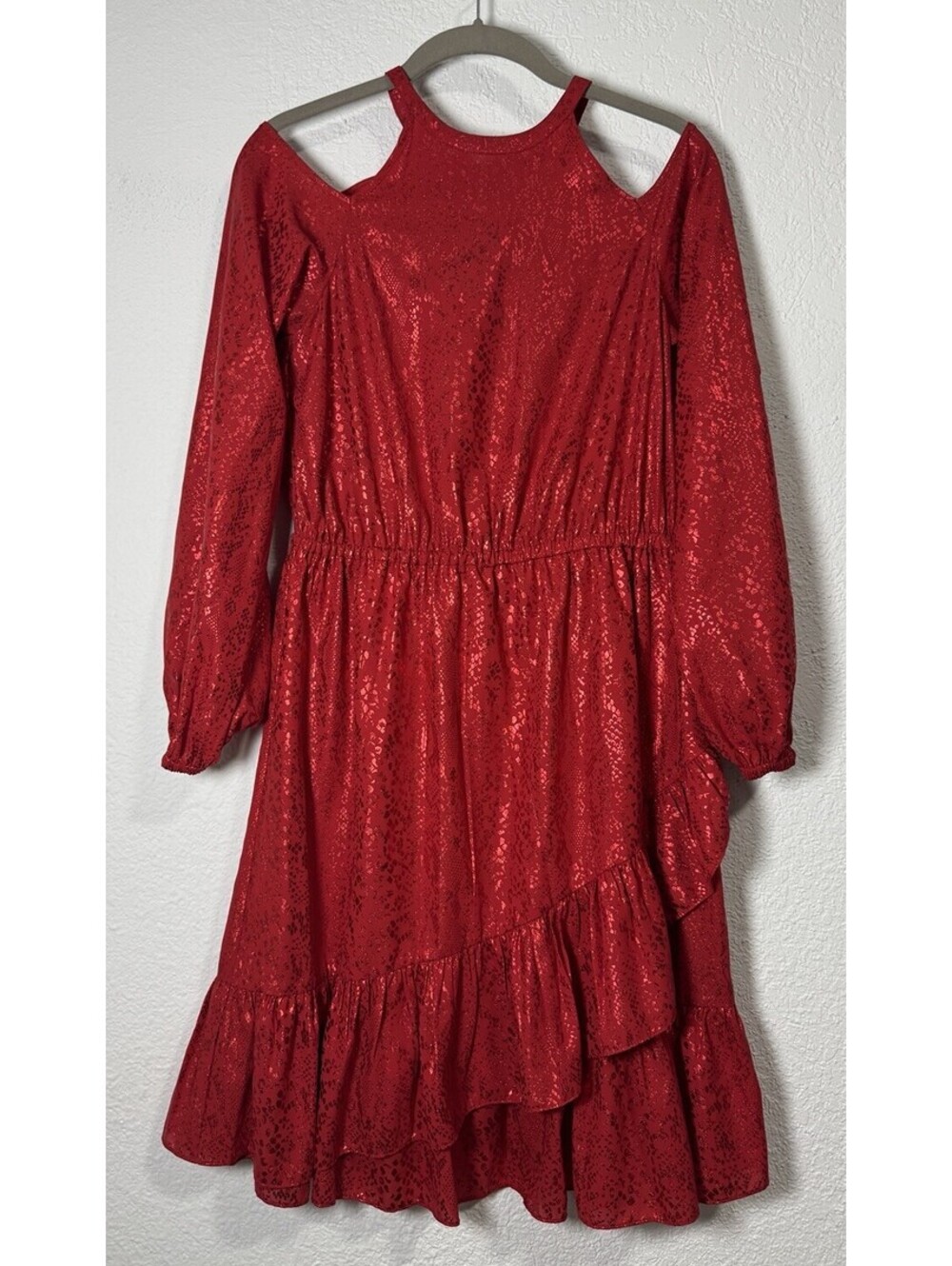 UEC Michael Kors size M Crimson Red Ruffled fit & flare Animal Print Dress